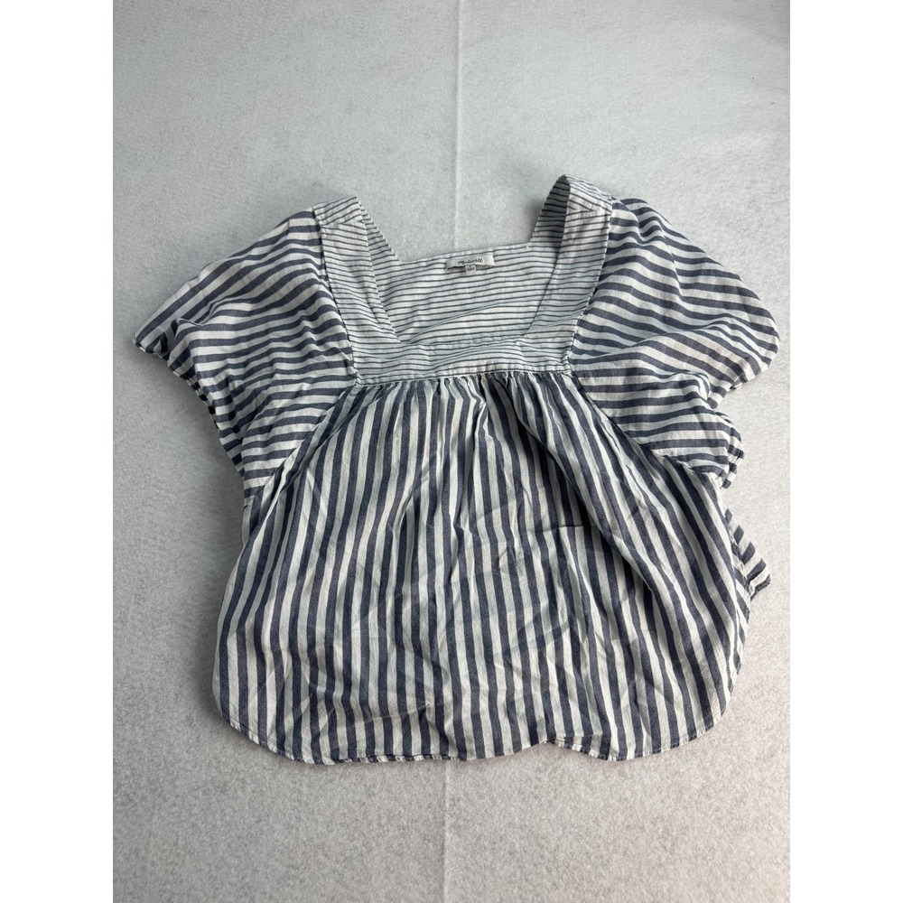 Madewell Blouse Women's Small Blue Striped Butterfly Top Flutter Sleeve Cotton